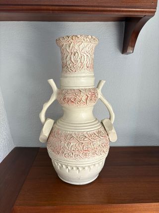 Jarrón Cerámica Blanco-Rojo