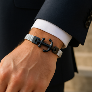 Bracciale uomo ancora nero opaco con cinturino 