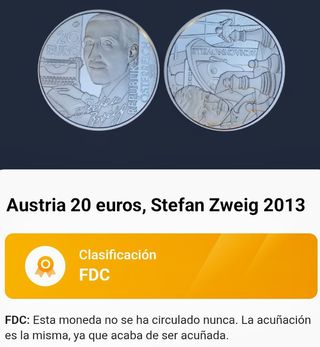 Moneda 20€ Austria 2013 Stefan Zweig