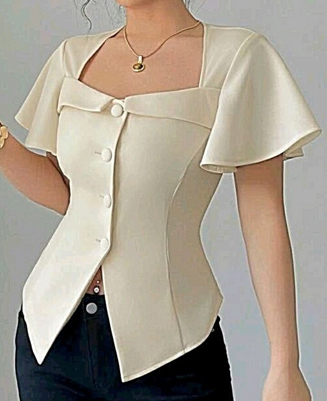 Blusa elegante de manga corta talla 44 (XL)