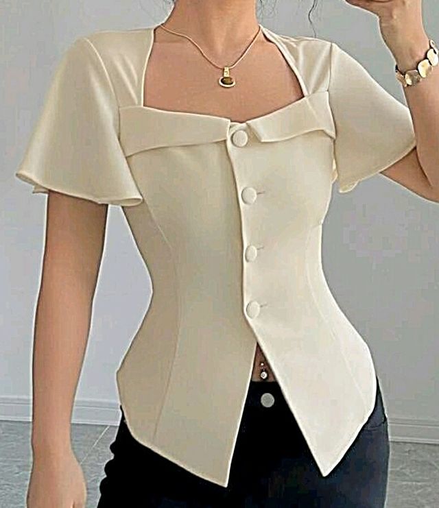 Blusa elegante de manga corta talla 44 (XL)