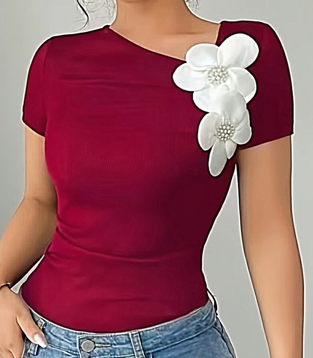 Elegante camiseta corta con flores 3XL