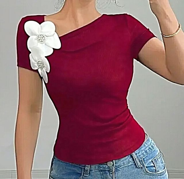 Elegante camiseta corta con flores 3XL