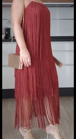 Vestido flecos rojo boda talla M