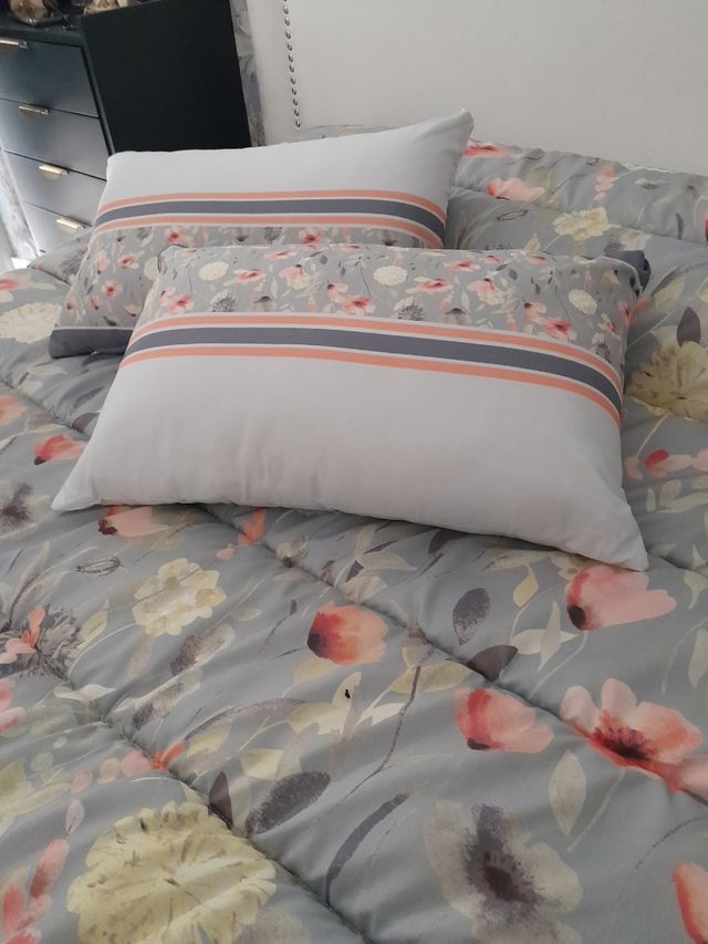 Edredón para cama de 150x190cm - Rosa y Gris