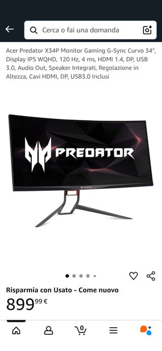 acer predator 34 pollici 2k a 120hz