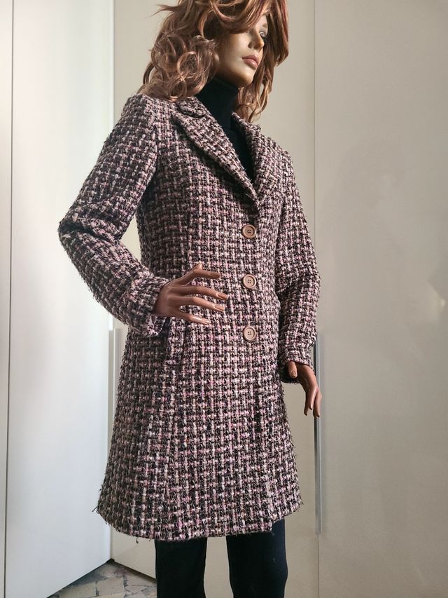 Cappotto Tartan rosa e multicolore