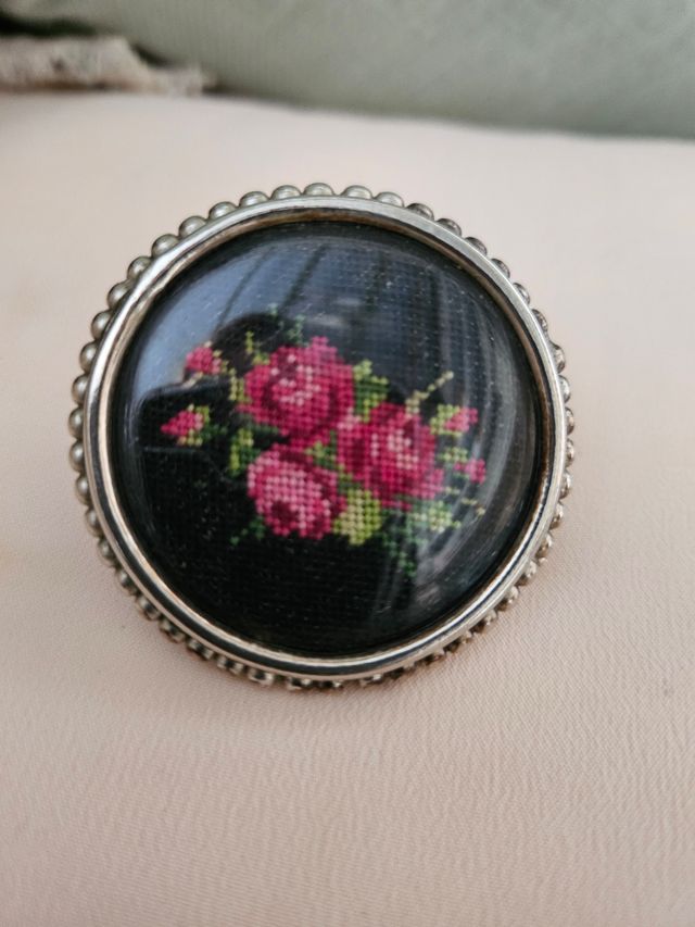 Spilla vintage fiori rosa