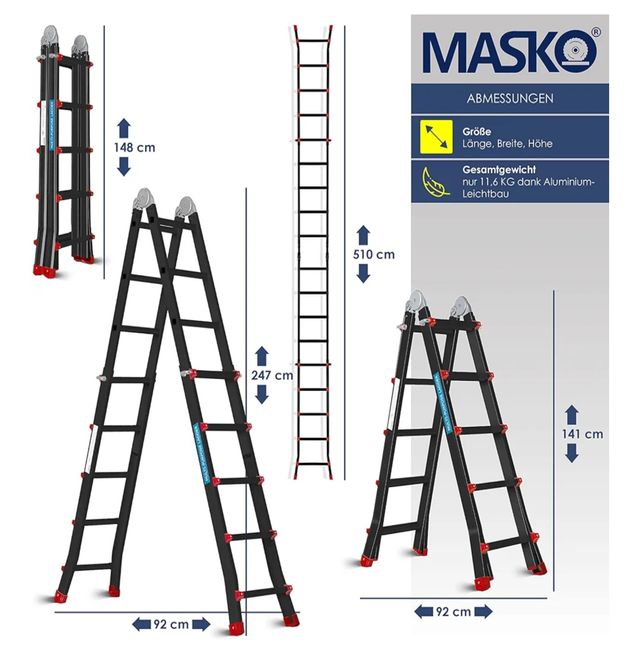 Alquiler escalera 5,10 m plegable, cabe en coche