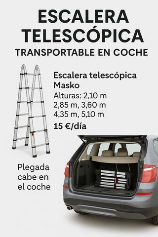 Alquiler escalera 5,10 m plegable, cabe en coche