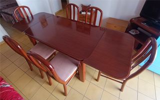 Mesa comedor extensible + 6 sillas madera