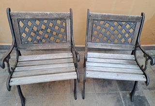 2 bancos jardín - metal y madera