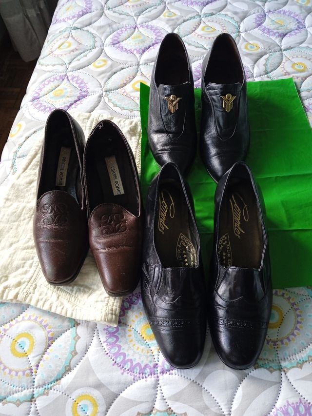 Lote zapatos Piel mujer 38 tacón negros y marrón