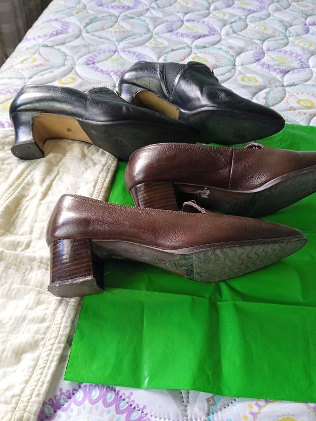 Lote zapatos Piel mujer 38 tacón negros y marrón