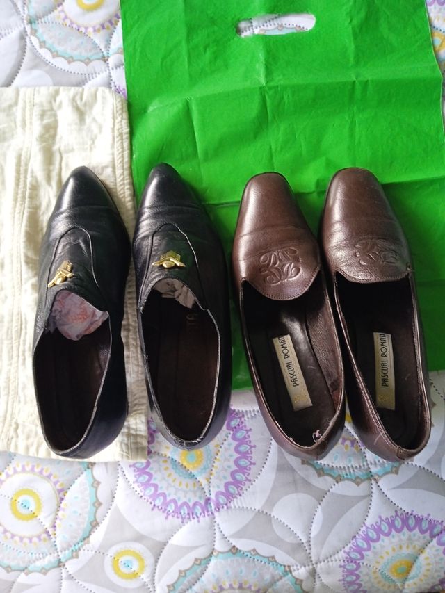 Lote zapatos Piel mujer 38 tacón negros y marrón