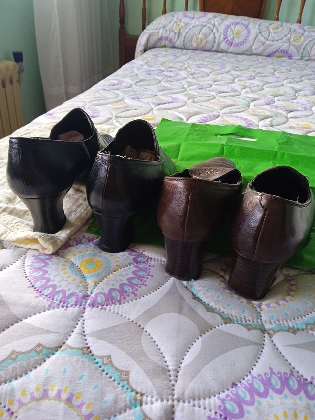 Lote zapatos Piel mujer 38 tacón negros y marrón