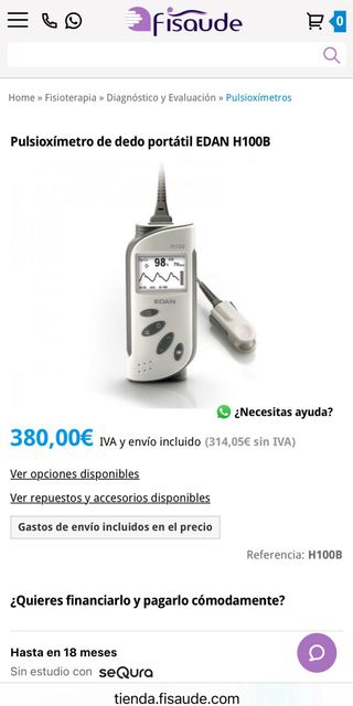 Pulsioximetro de dedo portatil EDAN H100B