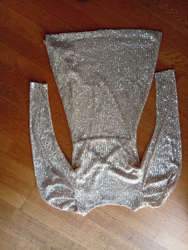 Vestido Zara beige lentejuelas talla S