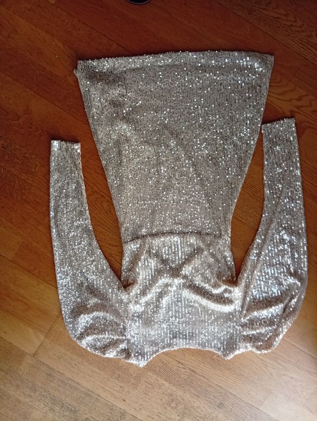 Vestido Zara beige lentejuelas talla S