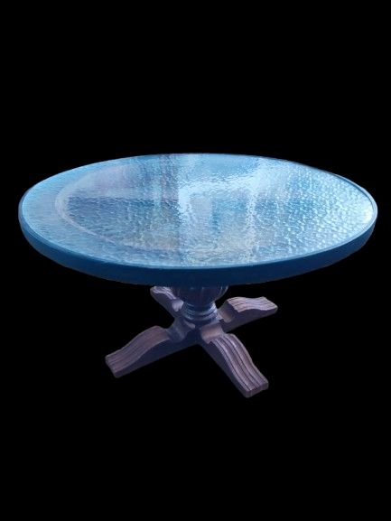 Mesa centro redonda desmontable de cristal ymadera