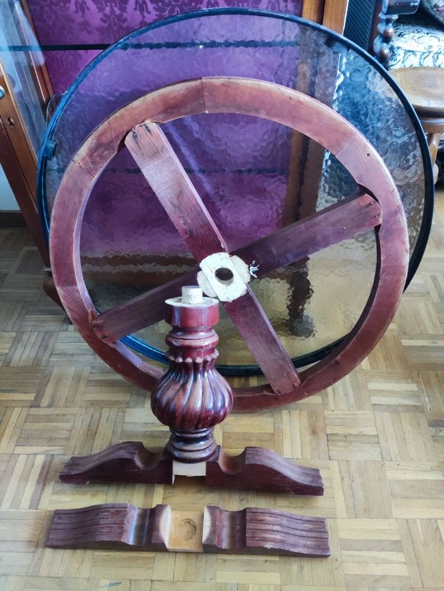 Mesa centro redonda desmontable de cristal ymadera