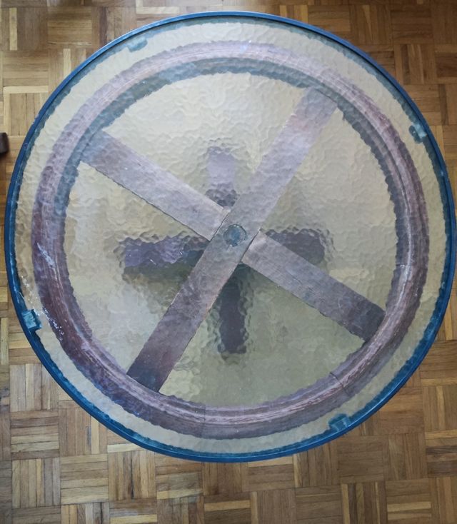 Mesa centro redonda desmontable de cristal ymadera