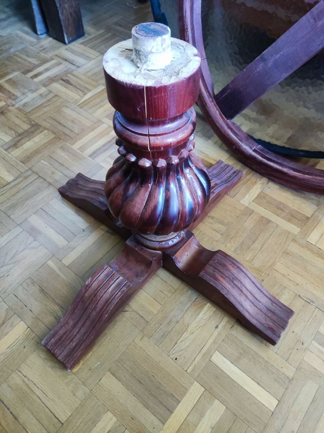 Mesa centro redonda desmontable de cristal ymadera