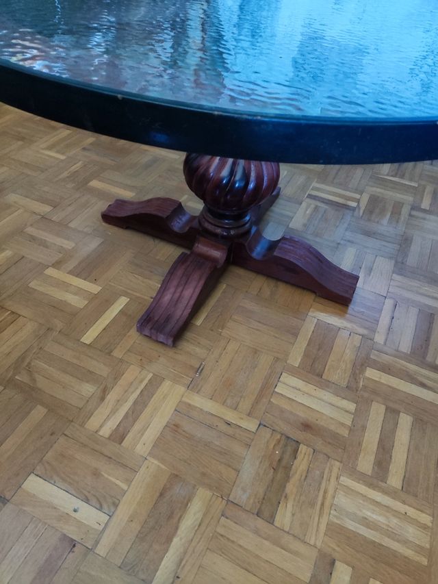 Mesa centro redonda desmontable de cristal ymadera