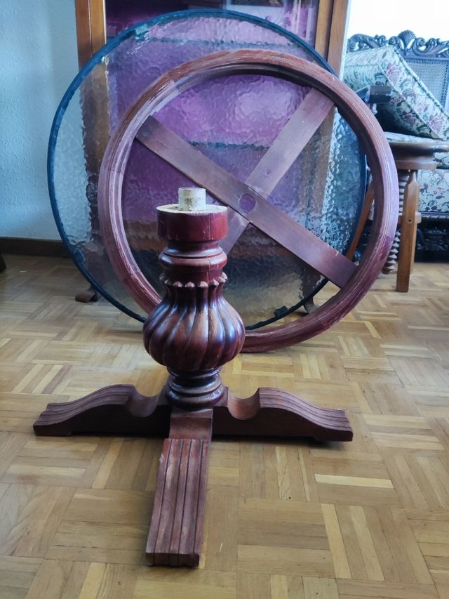 Mesa centro redonda desmontable de cristal ymadera