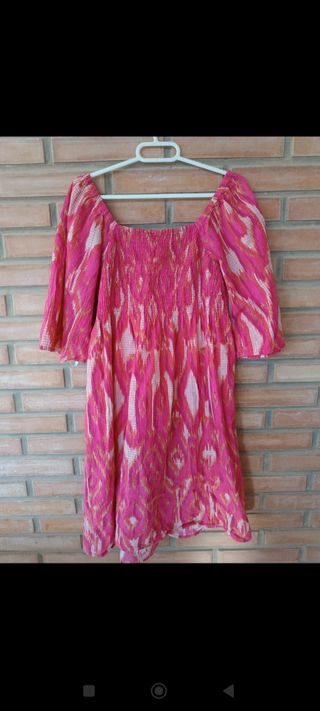Vestido midi verano rosa y naranja