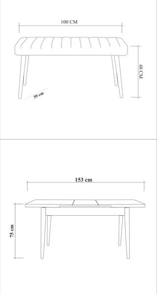 Mesa Nueva de Comedor Extensible, 4 Sillas, 1 banc