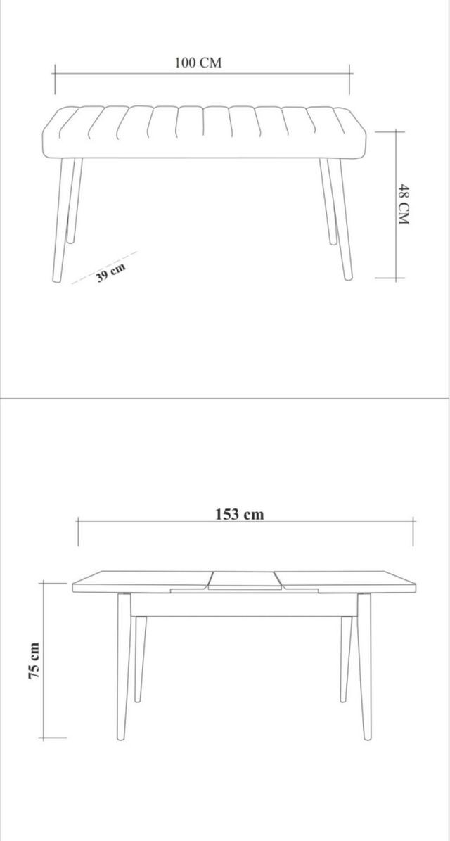 Mesa Nueva de Comedor Extensible, 4 Sillas, 1 banc