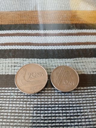 Monedas Noruega 20KR y 10KR