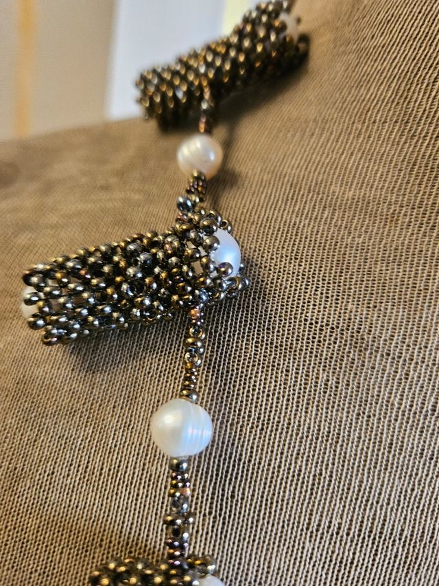 Collana artigianale marrone e bianca