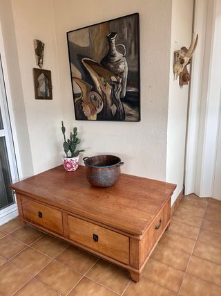 Mesa centro madera  2 cajones