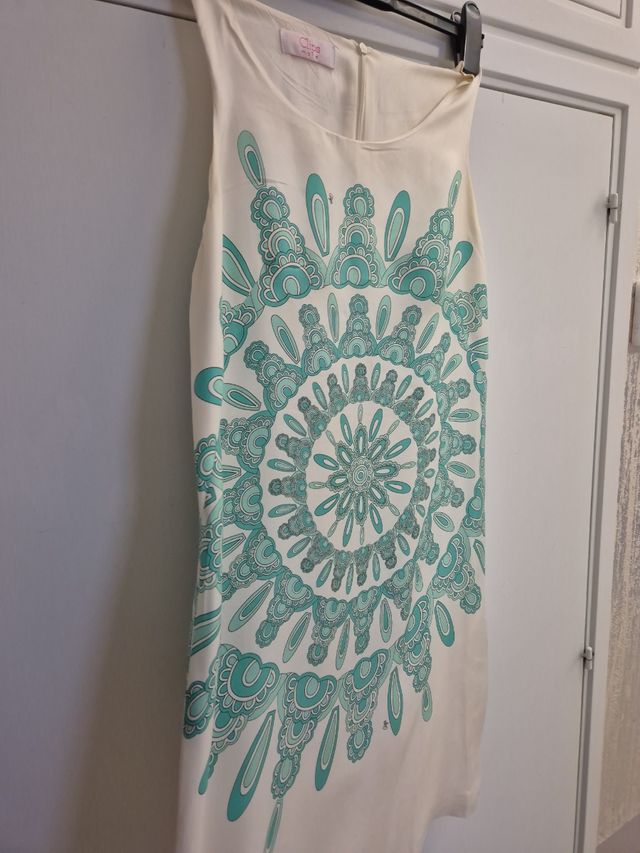 Vestito CLIPS estivo bianco e verde acqua