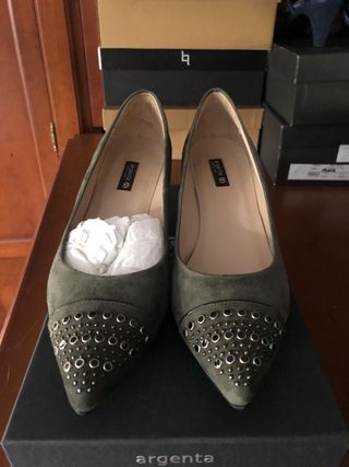 Zapatos mujer marca Argenta, verde tacón talla 38