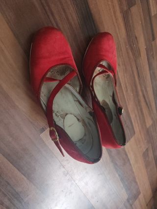 Zapatos Baile Flamenco Marrón y Rojos