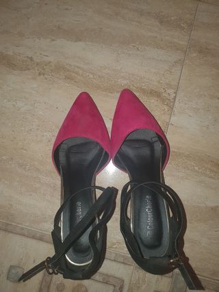 Zapato tacón de ante rosa