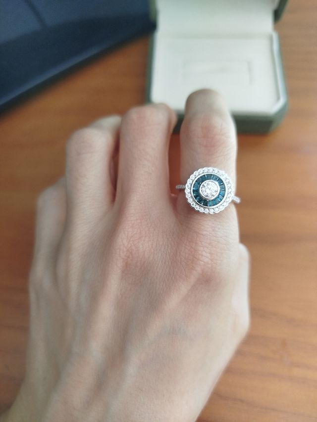 Anillo ojo de perdiz art deco en plata S925