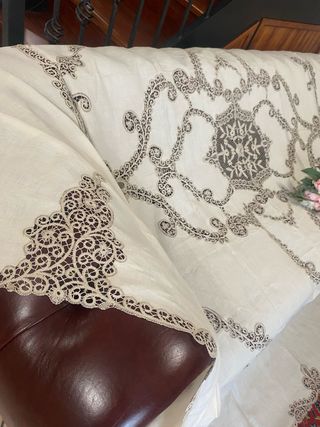 Copriletto lino beige - pizzo cantù