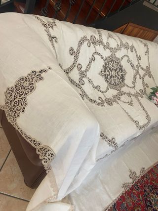 Copriletto lino beige - pizzo cantù
