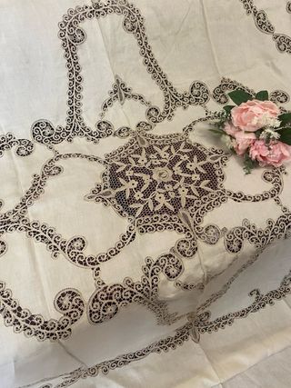 Copriletto lino beige - pizzo cantù