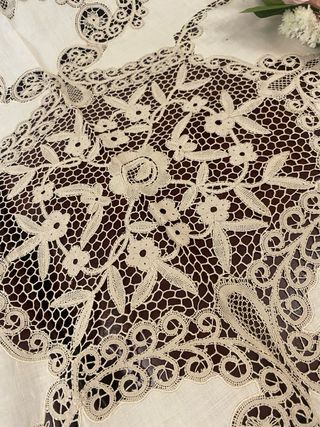 Copriletto lino beige - pizzo cantù