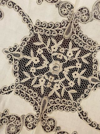 Copriletto lino beige - pizzo cantù