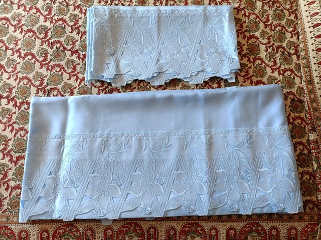 Juego cama satén azul - 3 piezas