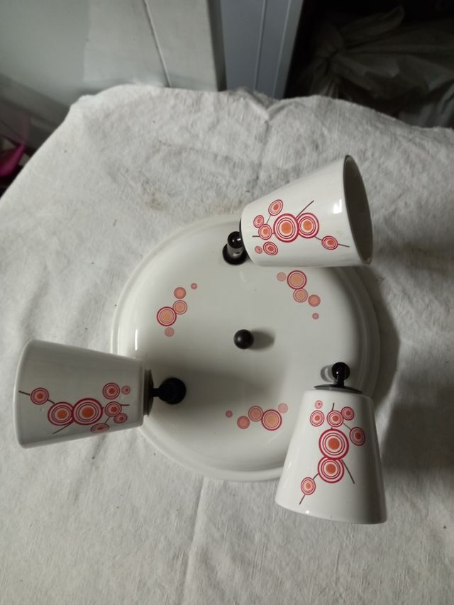 Lampada 3 luci ceramica rossa e bianca