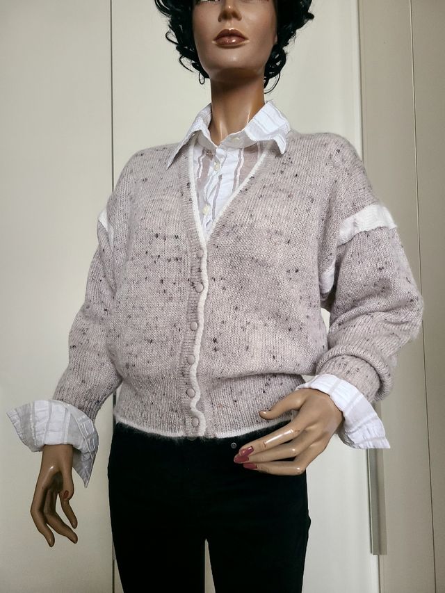 Cardigan mohair beige|lilla