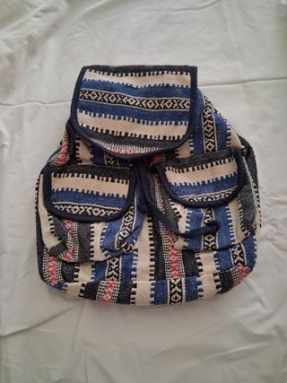 Zaino blu e bianco stile etnico