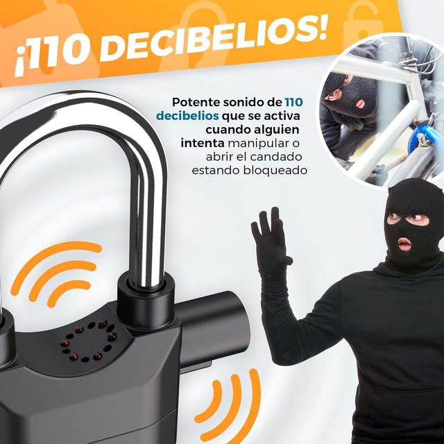 Candado moto alarma 110db + cable